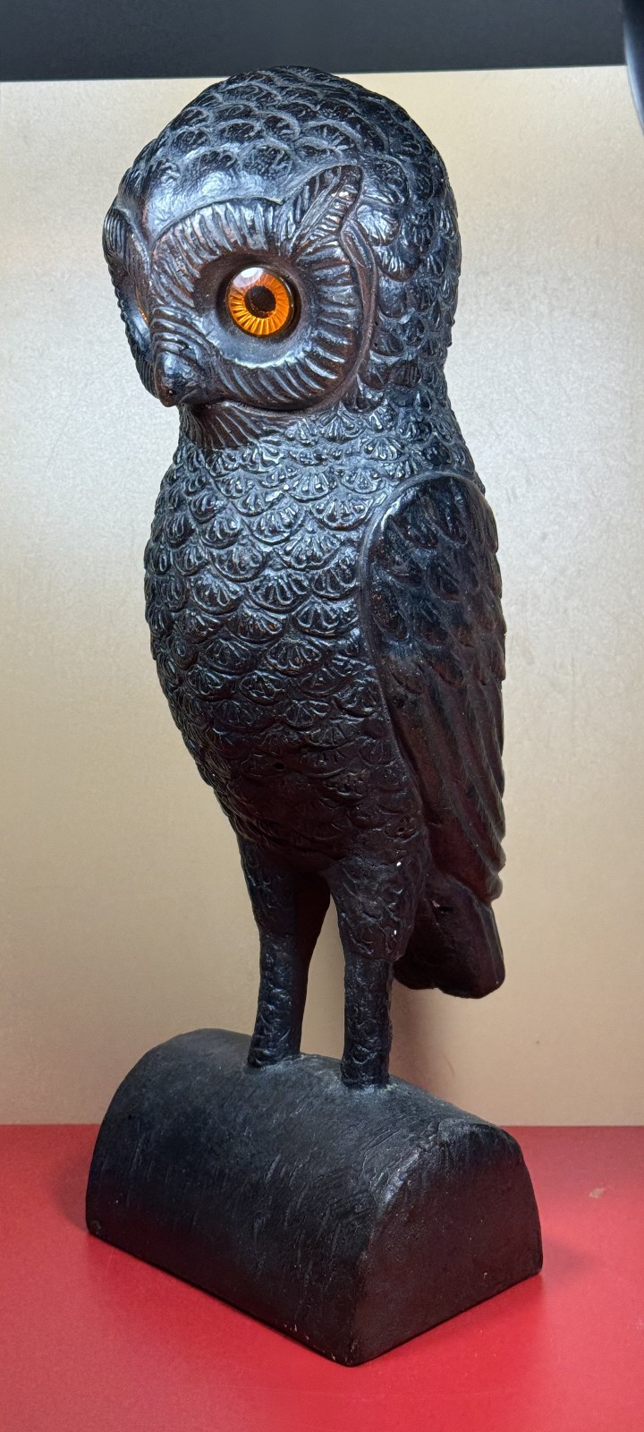 Tall, Vintage, Very Detailed One Piece, Owl Figure, Appears to be Molded Resin