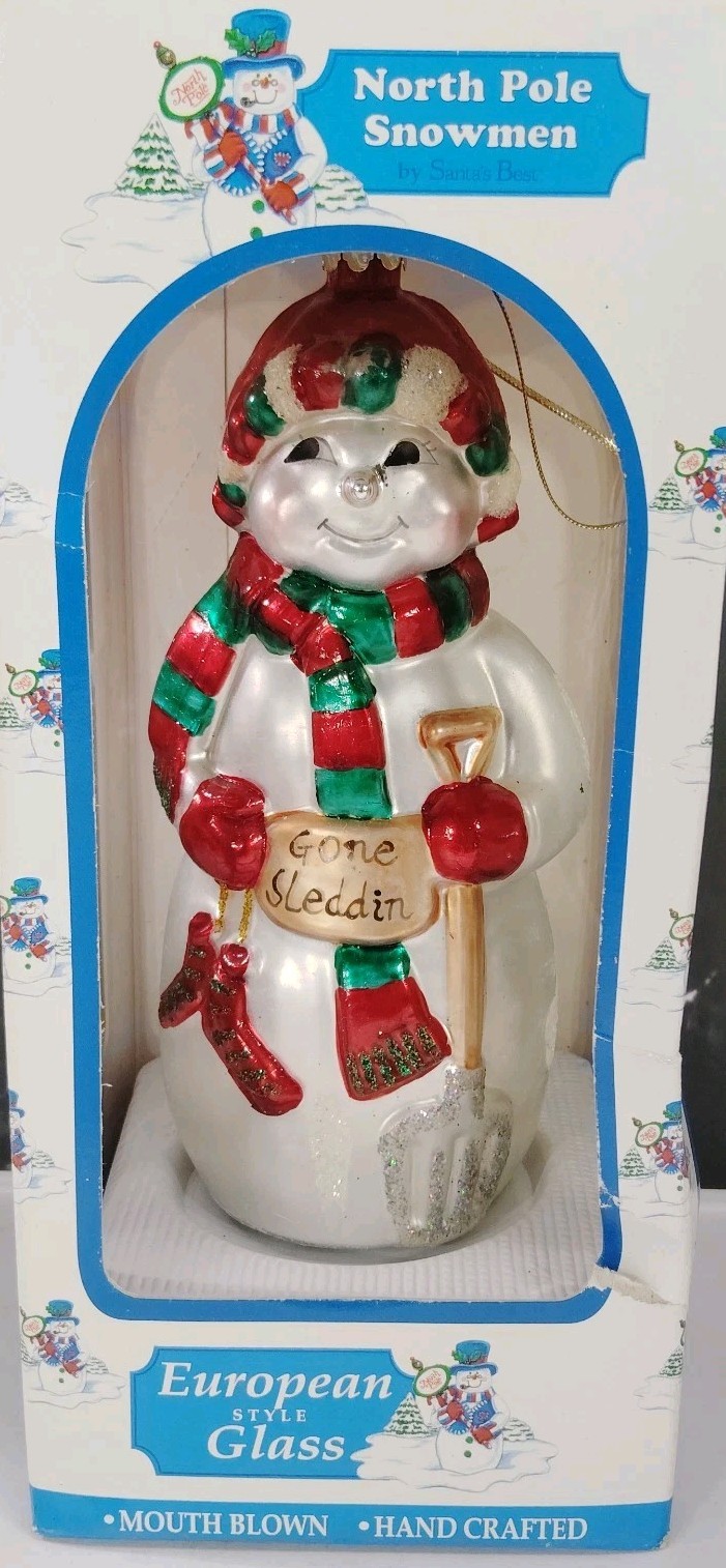 Vintage North Pole Snowman Blown Glass Christmas Ornament By Santa’s Best