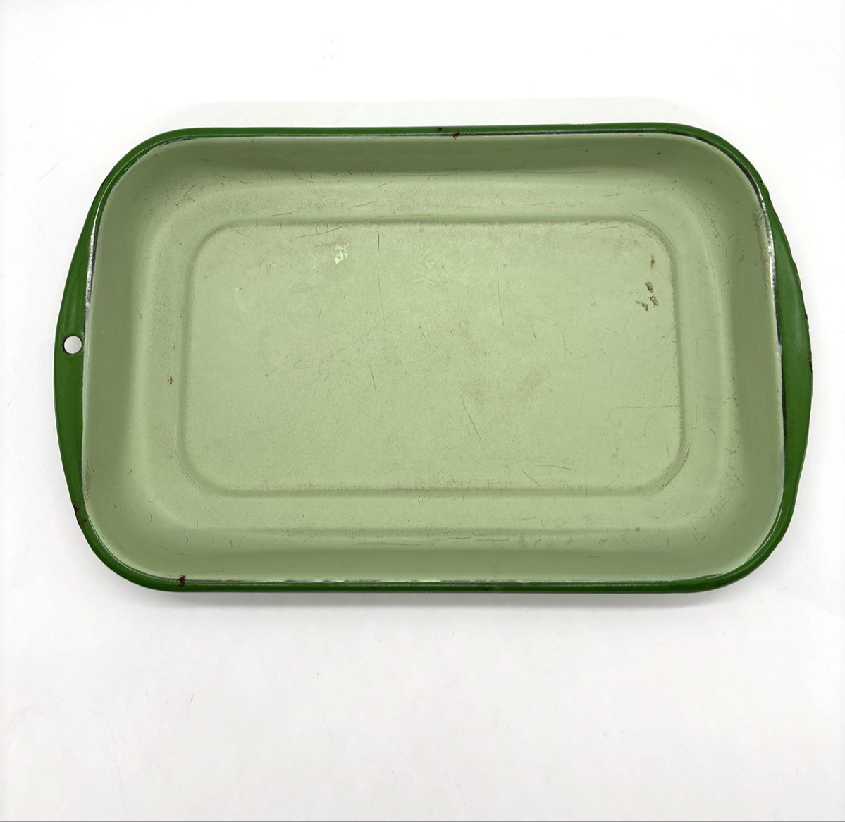 Vintage Green Enamelware Rectangle 9 x 15 x 2″ Pan Farmhouse Cottagecore Country