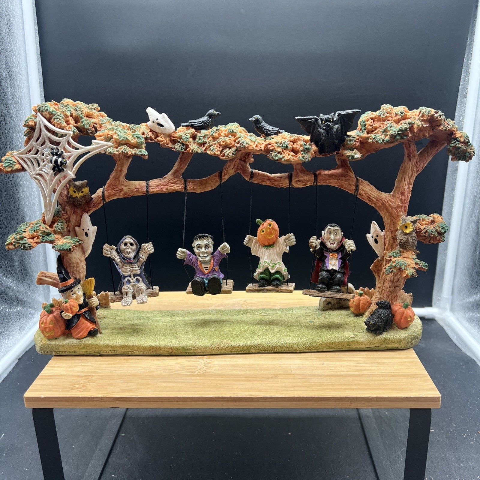 Jaimy Halloween Handpainted Swing Scene 1999 Beistle Graveyard Ghouls Vintage