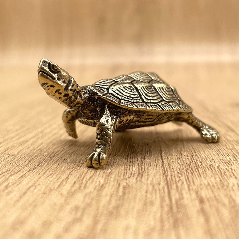 Brass Turtle Figurine Mini Animal Statue Vintage Desk Decor Solid Brass Ornament