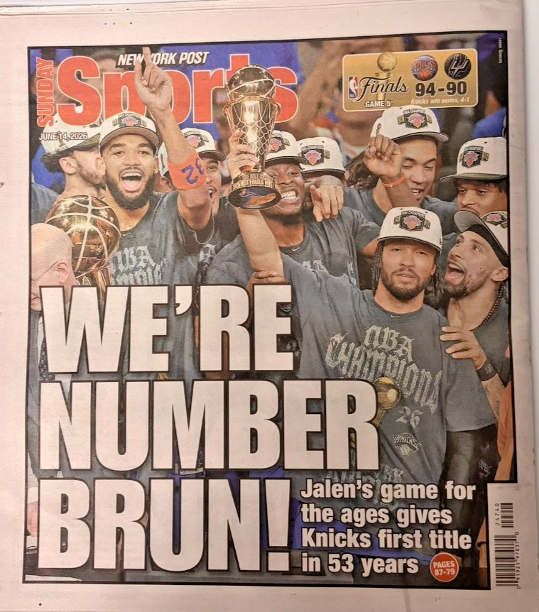 New York Knicks NBA Champions Jalen Brunson MVP New York Post 6/14/2026