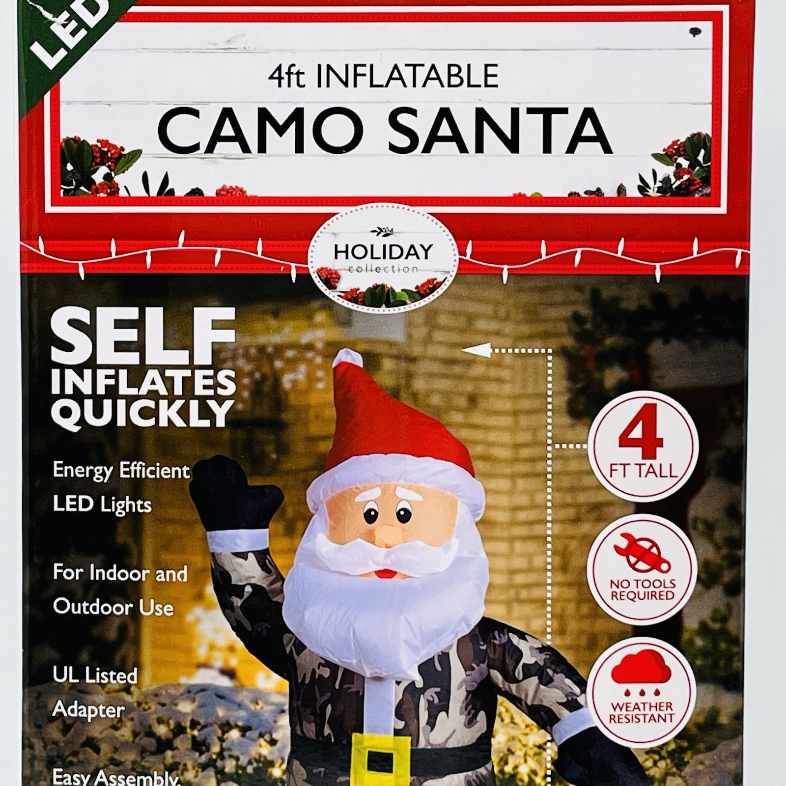Holiday Collection 4 FT Inflatable LED Camo Santa Claus Christmas Yard Decor NEW