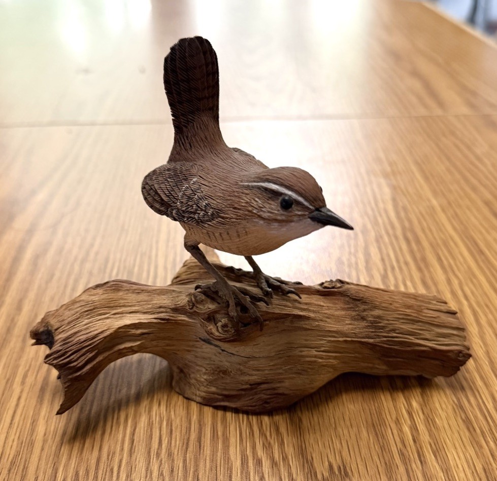 Carolina Wren Resin Bird Figurine On Branch Jack Bayman 1979 6.25x6x4.75