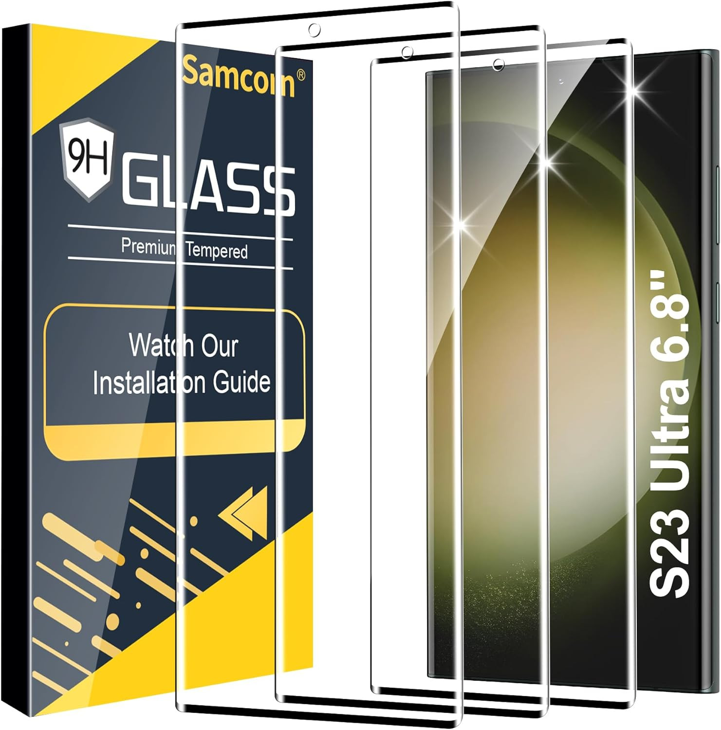 3 Pack Galaxy S23 Ultra Screen Protectors HD Clear Tempered Glass 3D Curved Scra