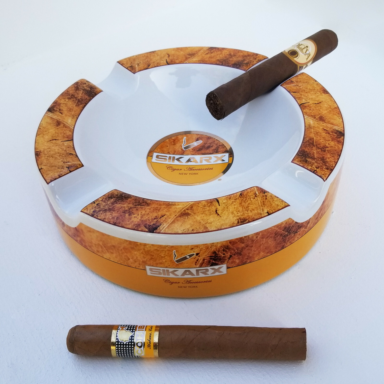 Sikarx Cigars Leaf Large Ceramic Ashtray for Patio / Outdoor Use 4 Cigar rests