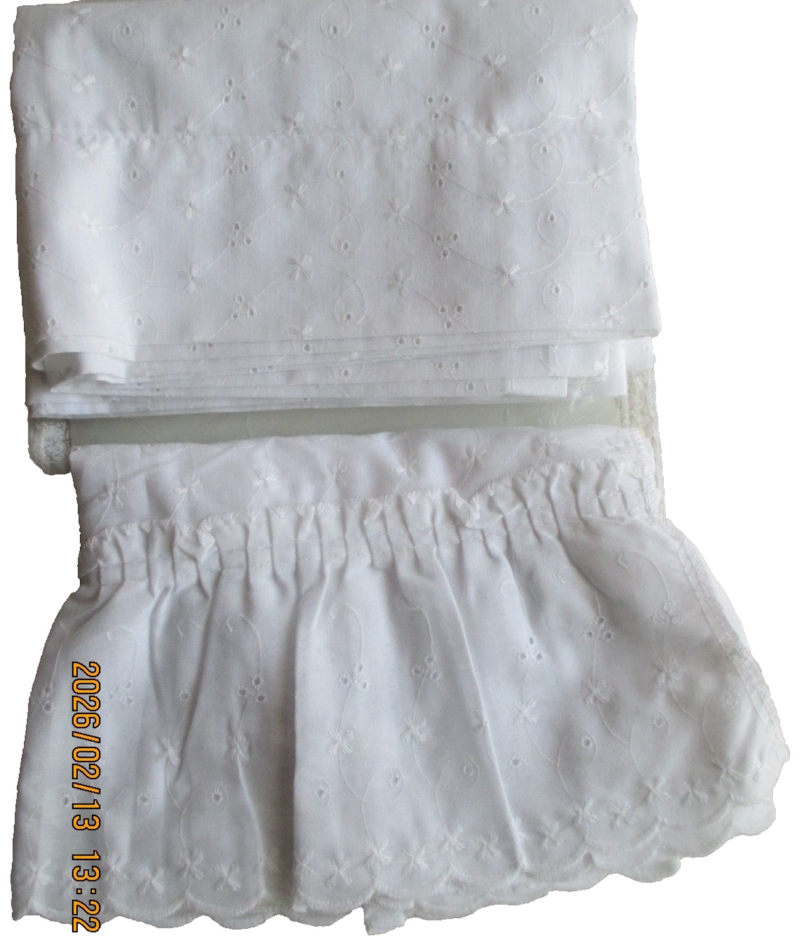 Vintage JC Penney Harmony 1 Valance 2 Panel Curtains White Eyelet Embroidery USA