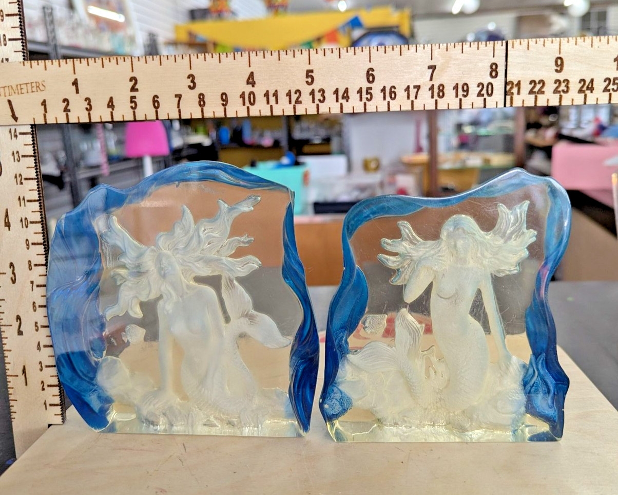 Vintage Glass Mermaid Figurine Beach Decor 4×4 Inches