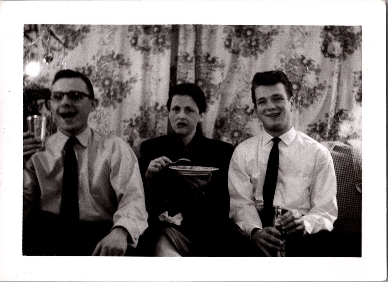 Vintage 1957 Snapshot Photograph Young Adults Party Candid B&W Photo