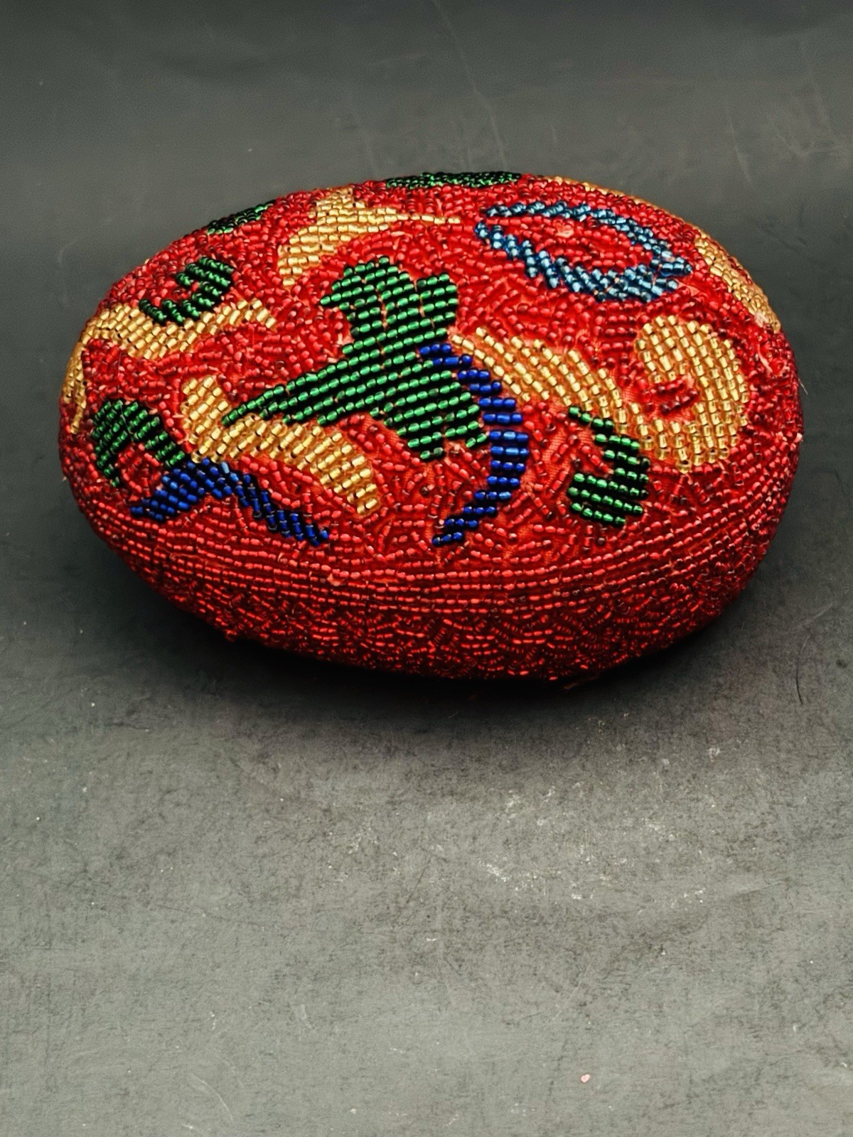 Beaded Easter Egg Candy Container Box Red Green Yellow Blue Vintage