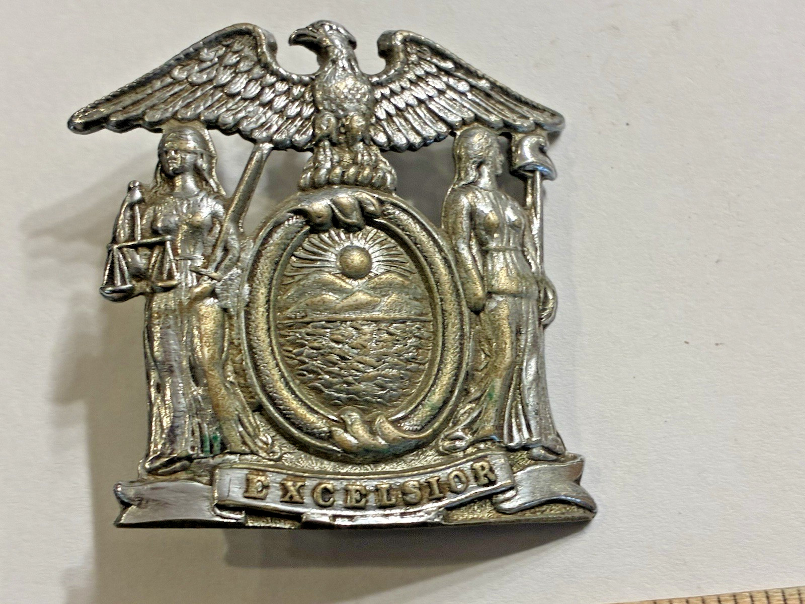 Vintage OBSOLETE HAT BADGE New York State Police Excelsior Brigade Hat Pin Badge