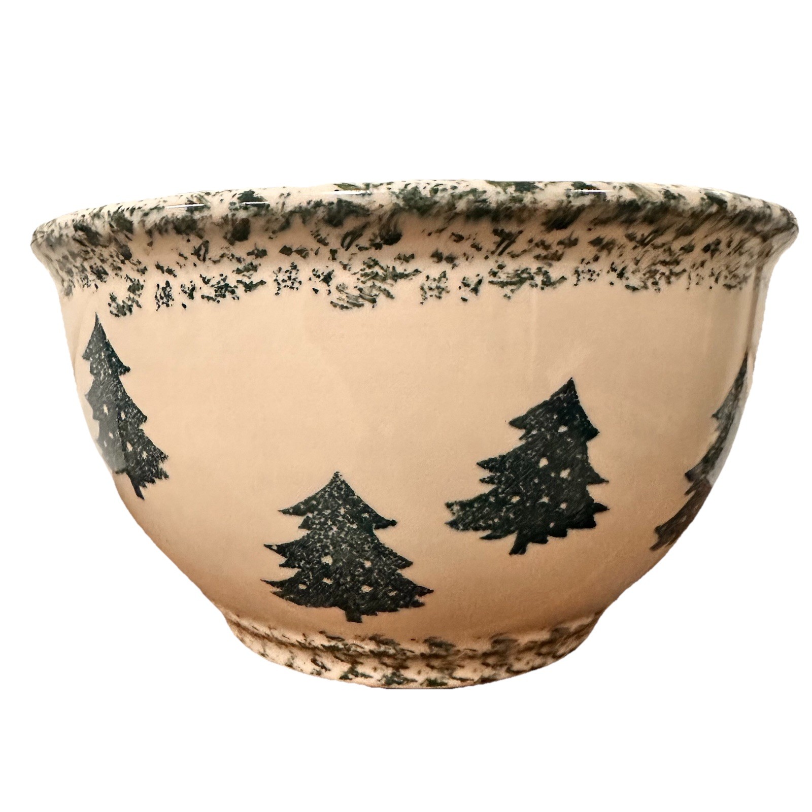 Tienshan Mixing Bowl 10.5″ D Large Christmas Tree Spongeware Vintage Folk Craft