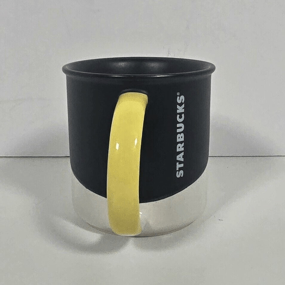 Starbucks Matte Black White Angle Dipped Yellow Handle Coffee Mug 12 oz 2017