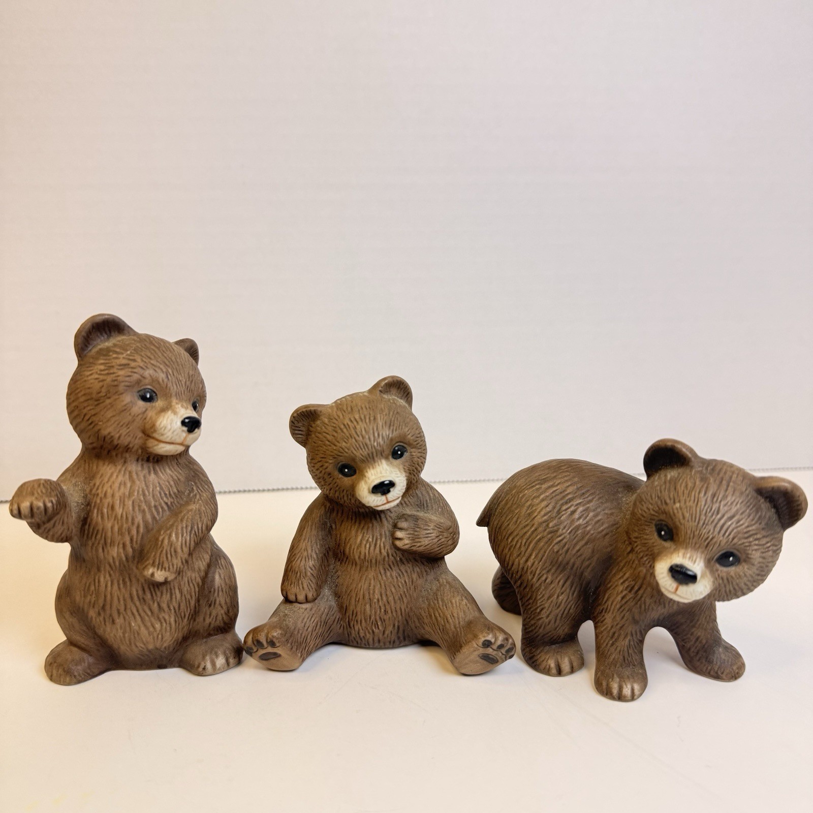 Vintage HOMCO Bear Figurines Set of 3 Brown Cubs Woodland Nursery Decor #1414