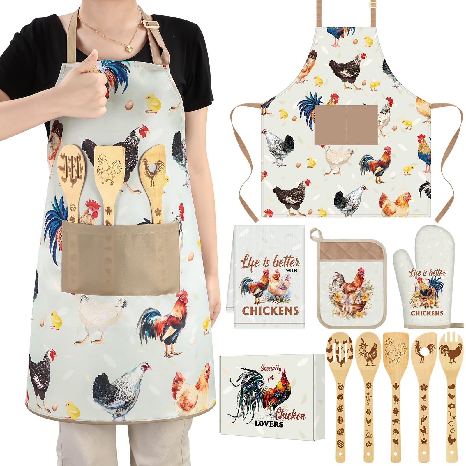 Funnymoom 10 Pcs Chicken Kitchen Gift Set for Women Include As Pictures Show