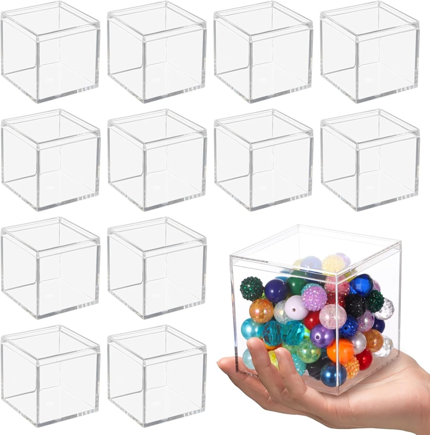 12 Pack Clear Acrylic Boxes with Lid 4x4x4 Inch Transparent Display Cube Box