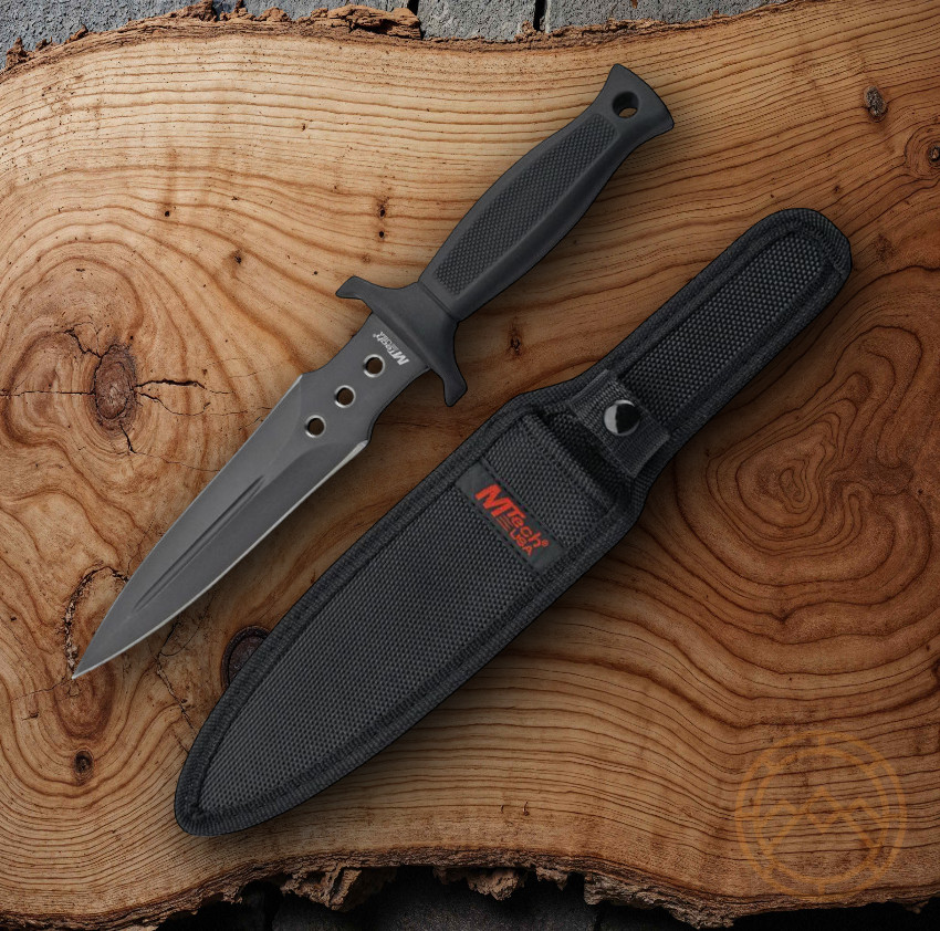 MTech Fixed Dagger 6.75″ Black Finish Double Edge 440 Steel Blade Rubber Handle