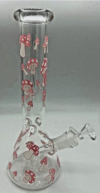 Glass Hookah Tobacco Pipe 10.5 Inch Pink Mushroom Glow