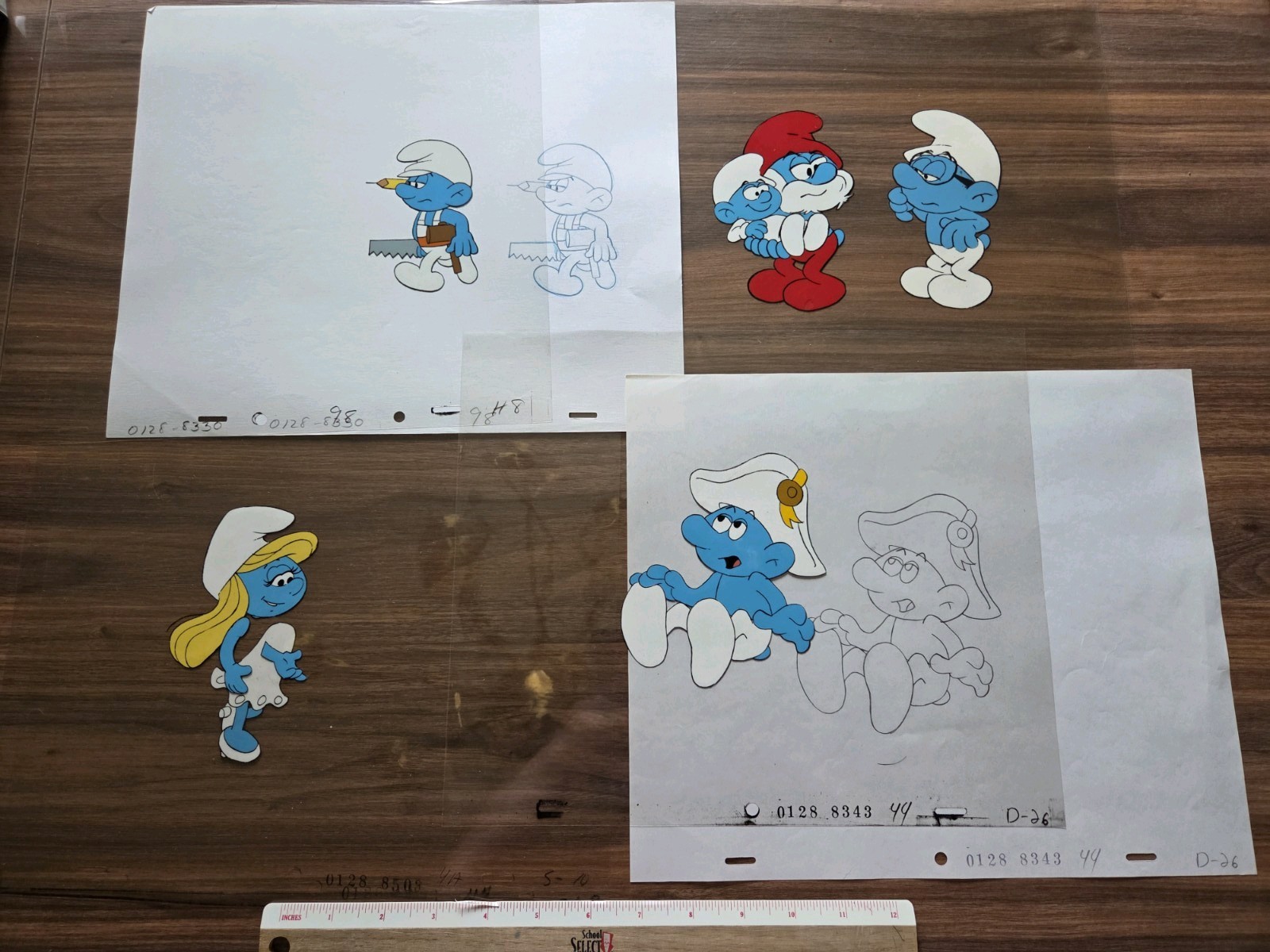 Lot of 4 Smurf Animation Hanna Barbera Production Art Cel and sketch