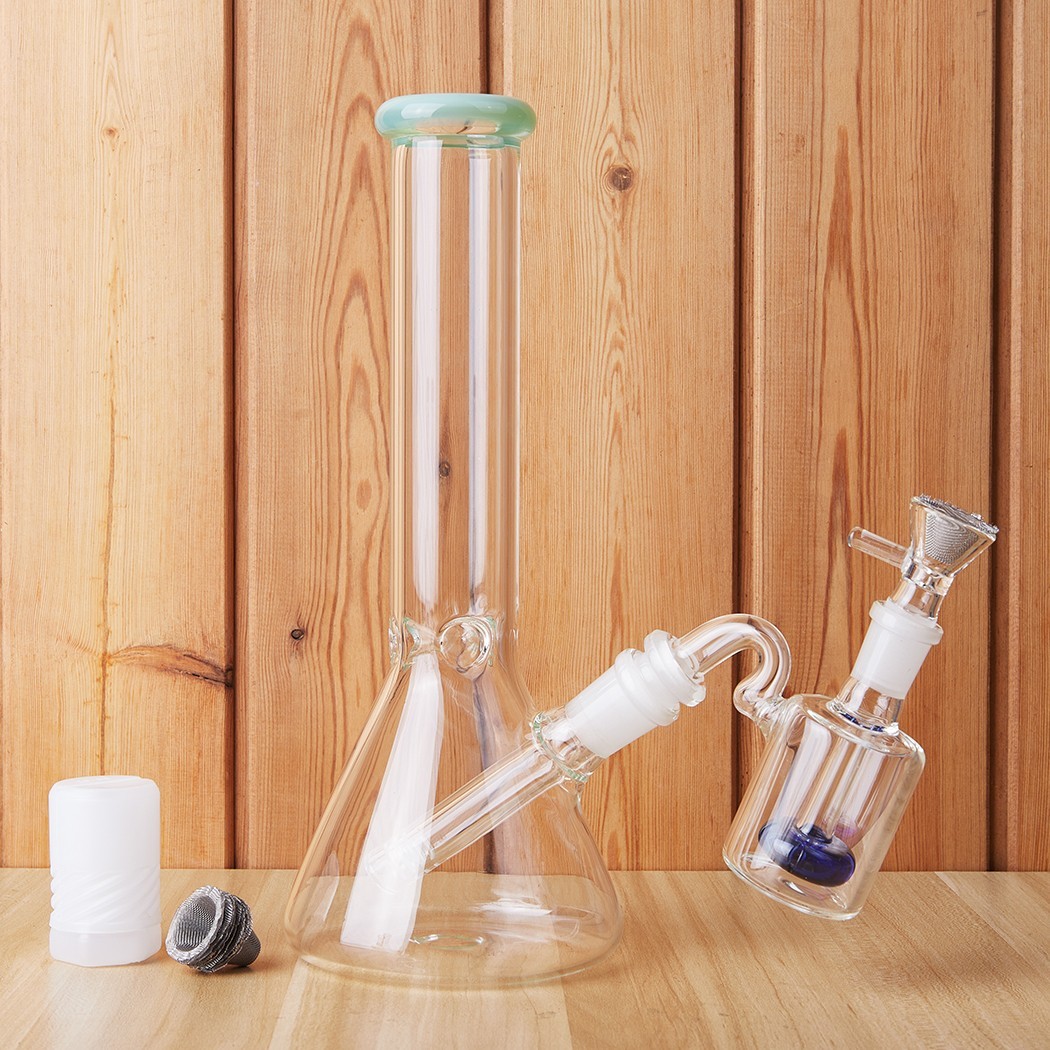 10″ Glass Beaker Bong Ash Catcher Water Smoking Tobacco Pipe 14MM Bowl 10 Screen