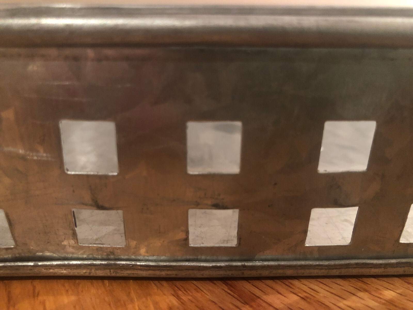 I H I Rustic Galvanized Tin Perforated Carrier / Bread Basket w/ Handles ~ RARE