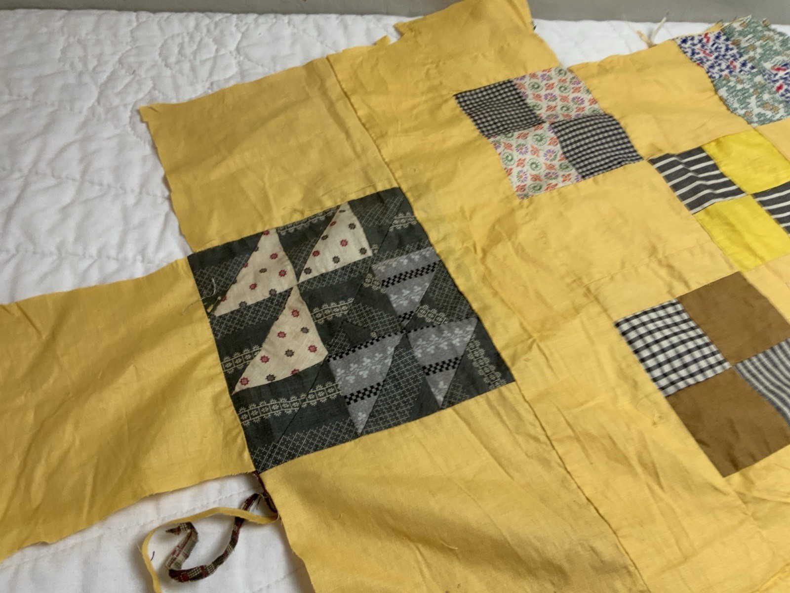 Antique Patchwork Quilt Top Pieces, Scraps, Multi Color, Four Patch, Nine Patch