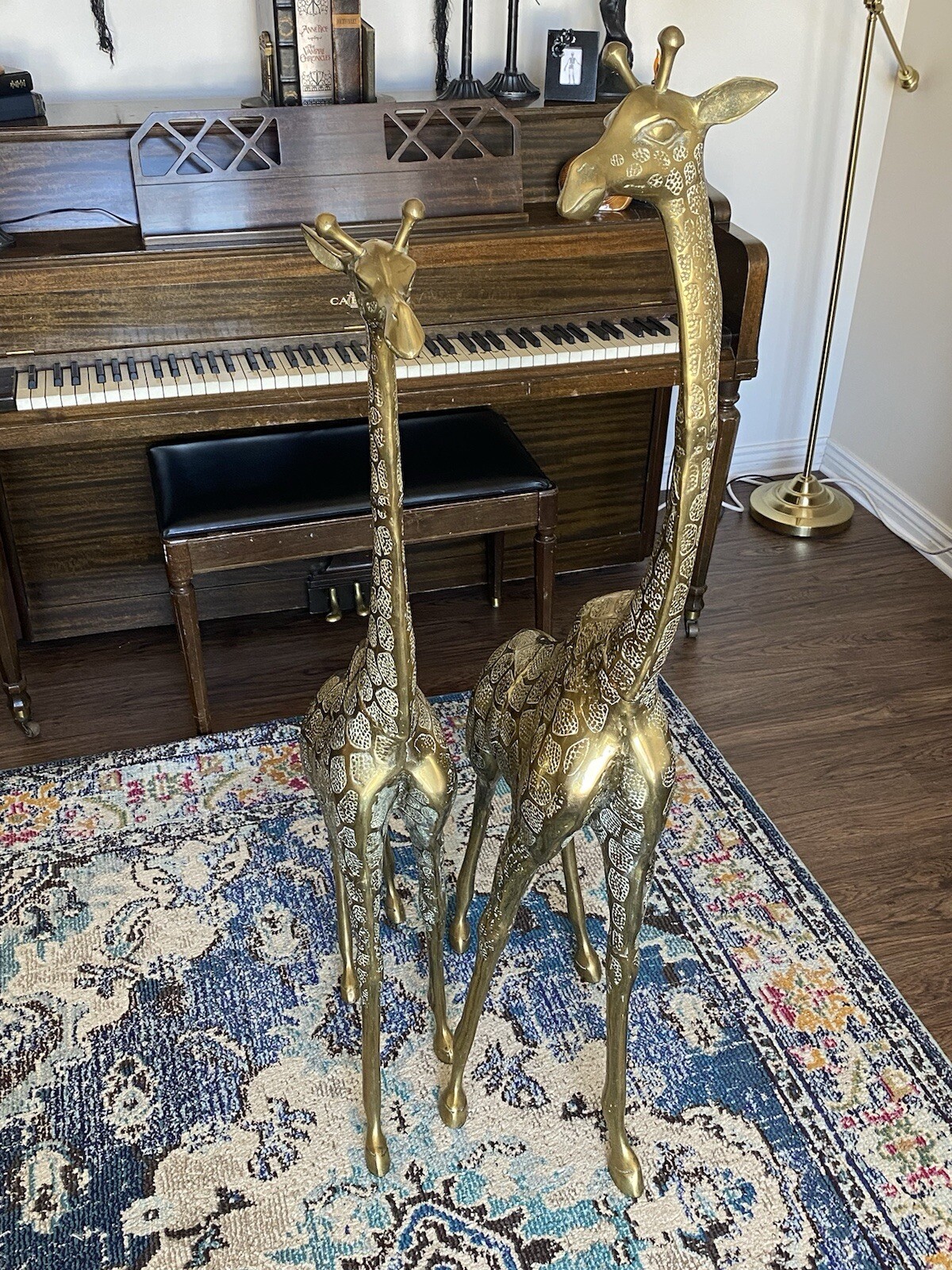 Vintage C.1960’s Mid-Century Oversized 47 And 54 Inch Brass Standing Giraffes