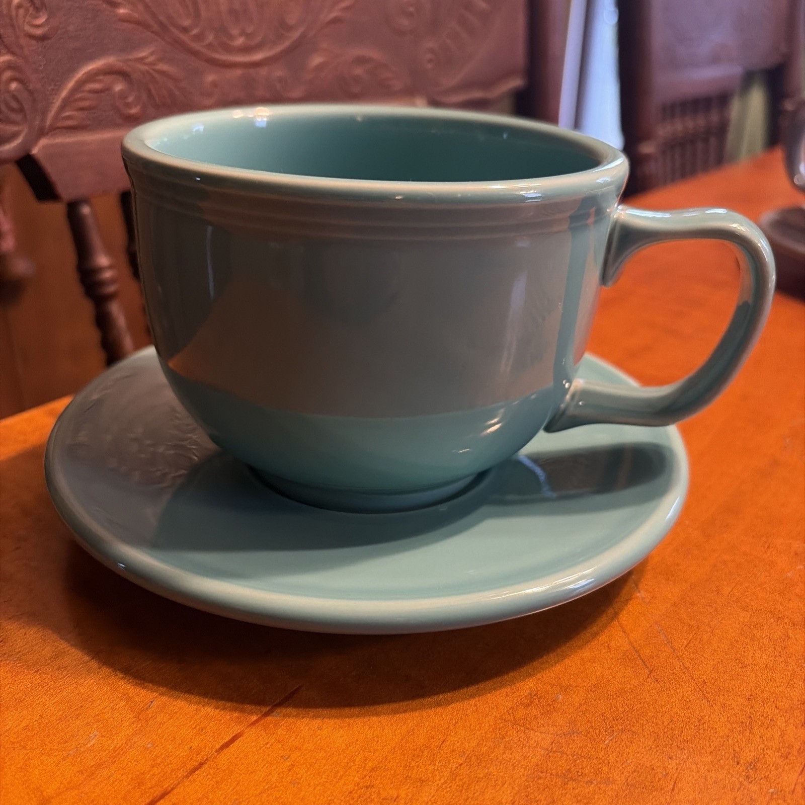 Homer Laughlin Fiesta Turquoise Retired 18 Ounce Jumbo Cup Soup & Jumbo Saucer