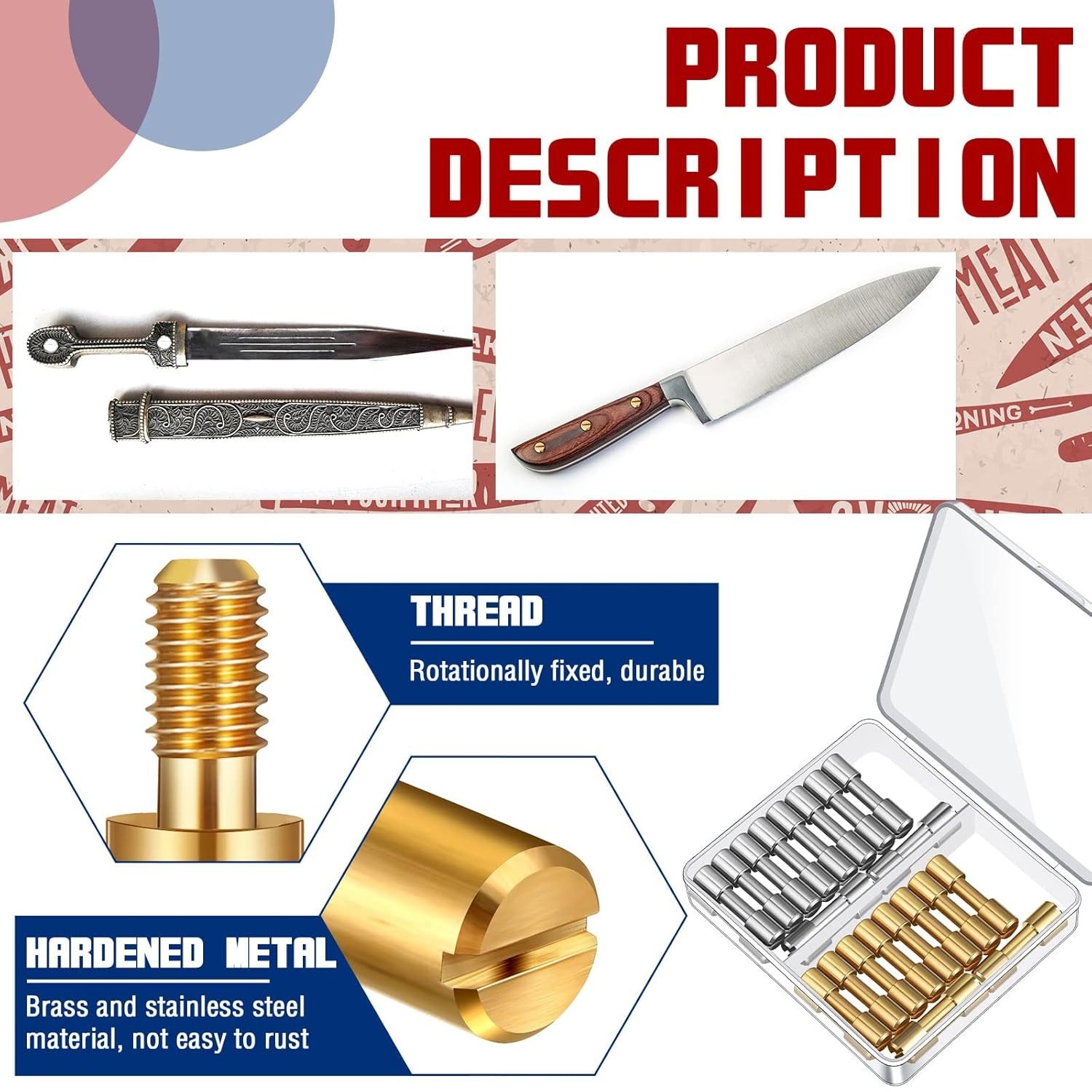 Knife Making Supplies Brass Stainless Steel Fasteners Rivets Handle Pins 20 Sets