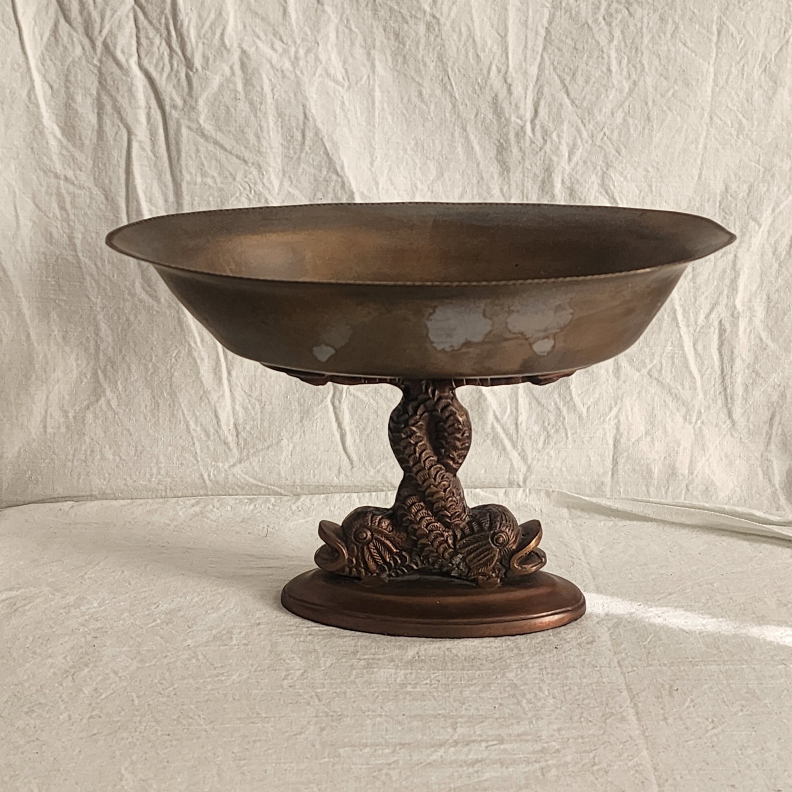 Decorative Crafts Inc Hand Crafted Copper Brass Footed Dolphin Fish Stand Bowl