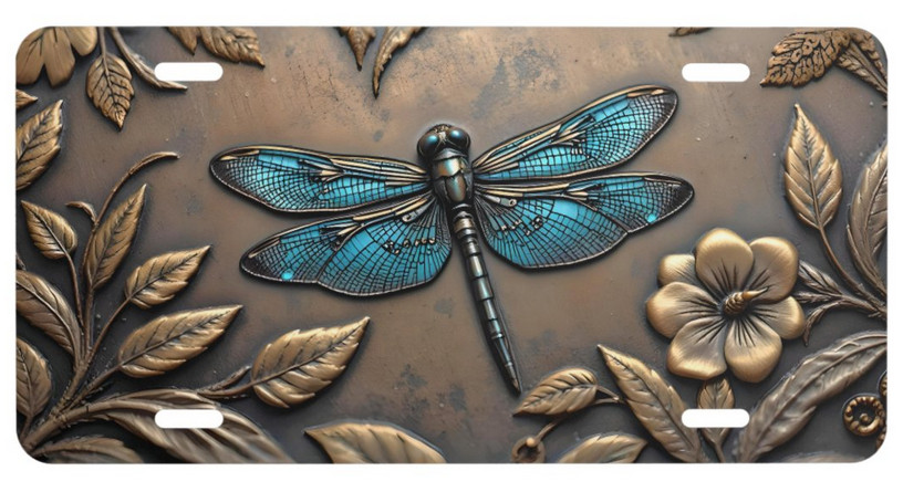 NEW Blue Dragonfly License Plate 6×12″ Aluminum Metal Art Botanical Tag NWT
