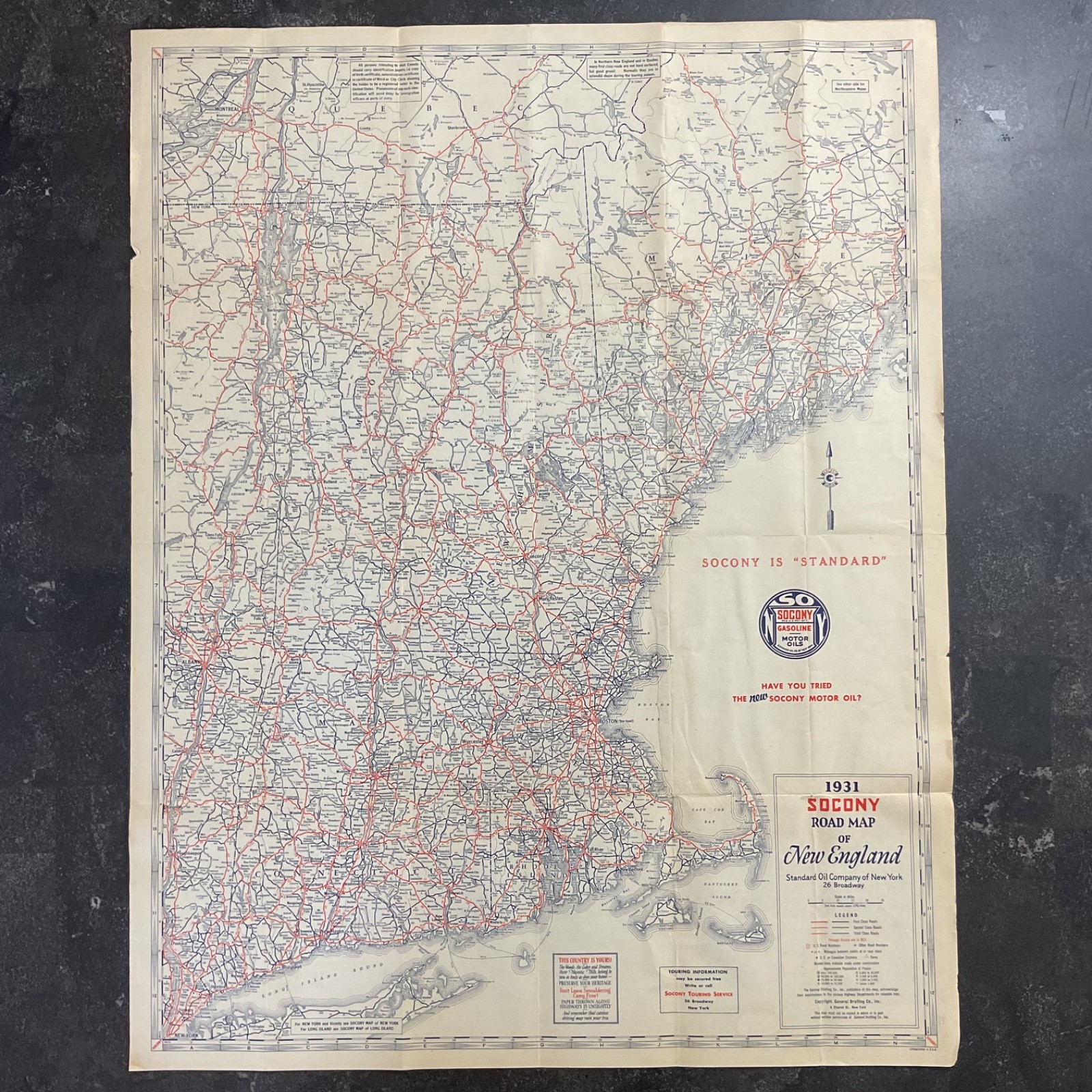 1931 Socony New England fold out road map Soconyland standard oil