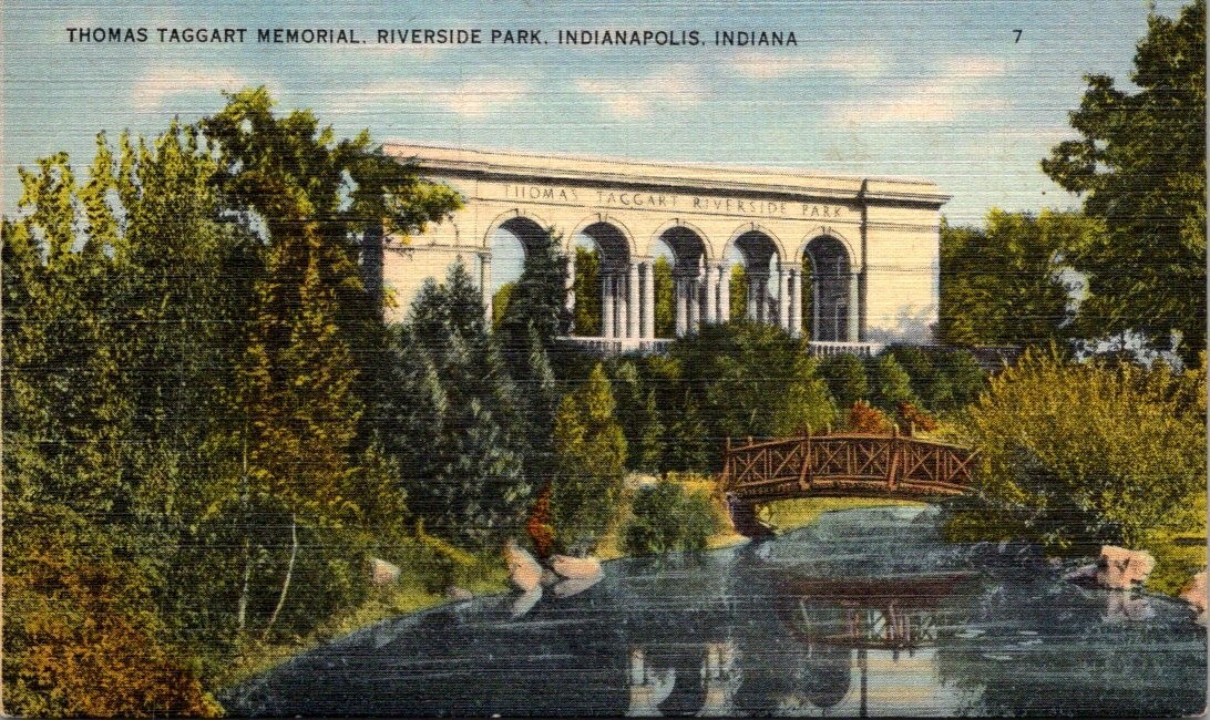 Indianapolis IN Thomas Taggart Memorial 1930s Scenic View Linen Postcard