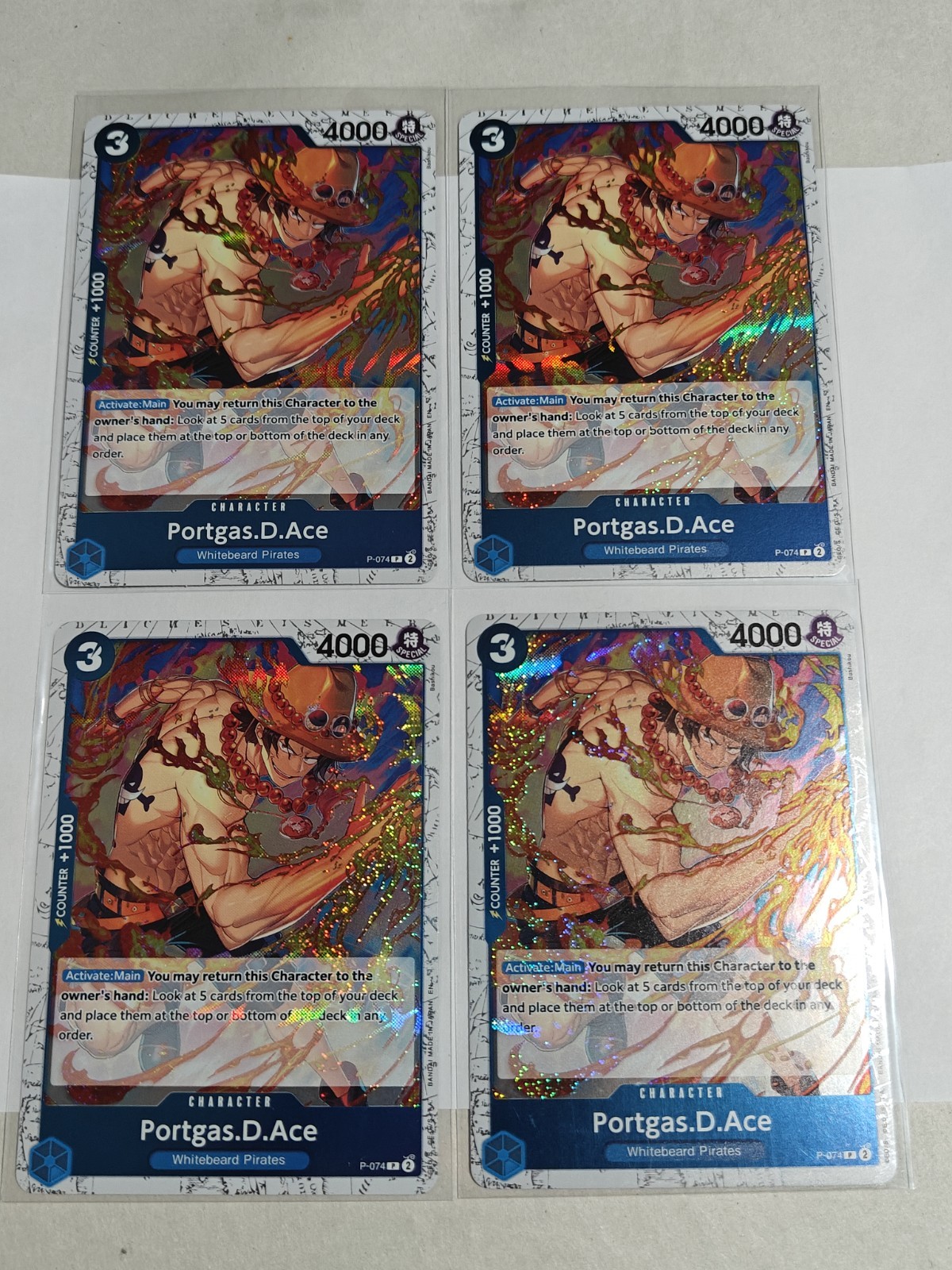 Portgas.D.Ace P-074 x4 Playset PRB02 P-074 Promo Blue White Beard Pirates