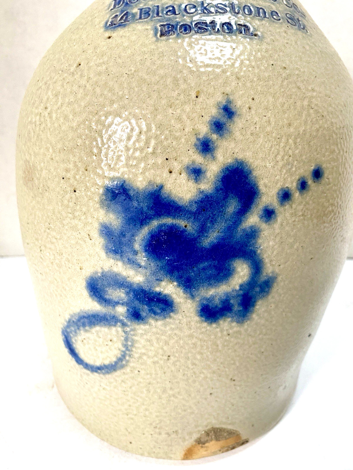 Vint. Stoneware Pottery Dean Foster & Co., 1 gal. Jug/Crock Cobalt Floral Design
