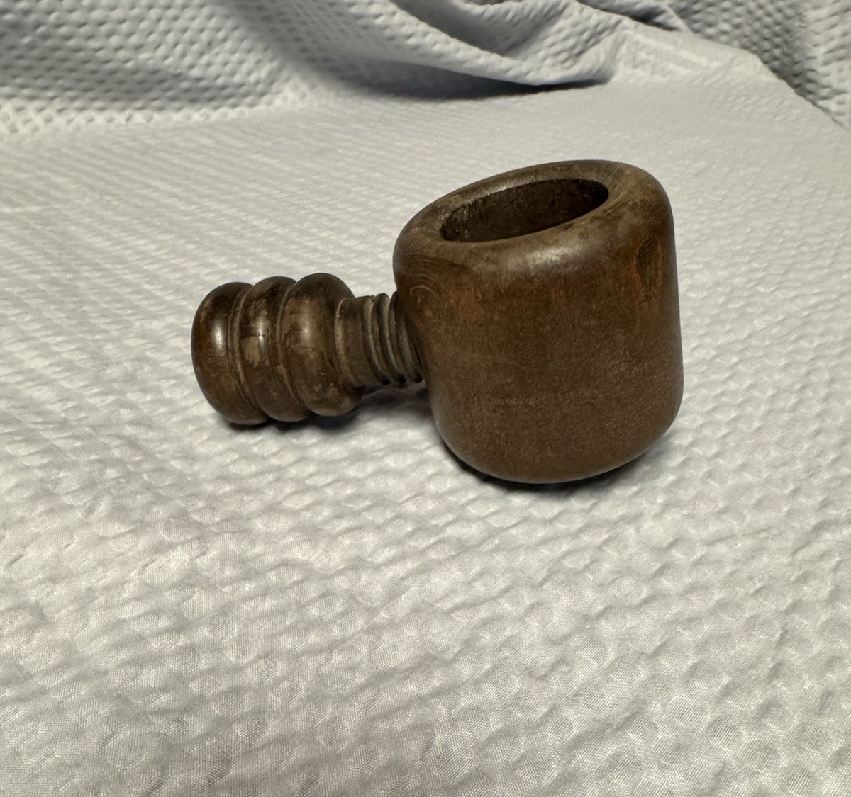 Vintage Natural Wood Nutcracker Round Bowl Screw Twisting Handle Stamped Italy