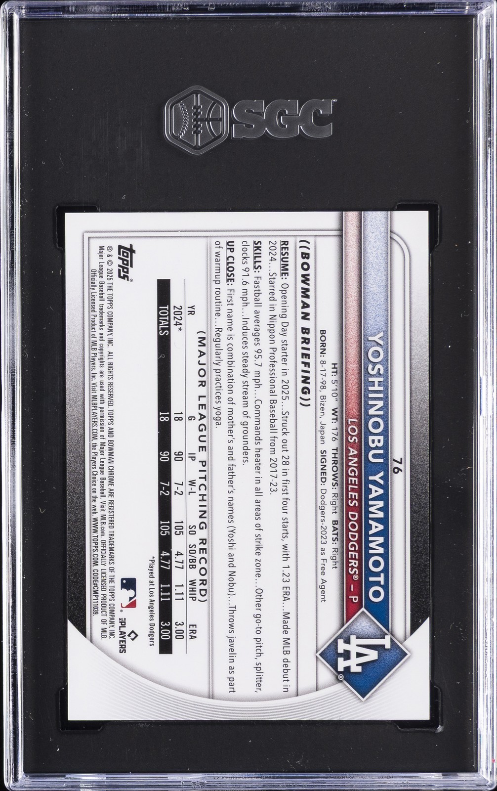 2025 BOWMAN CHROME MEGA BOX GOLD REFRACTOR #76 YOSHINOBU YAMAMOTO SGC 9.5