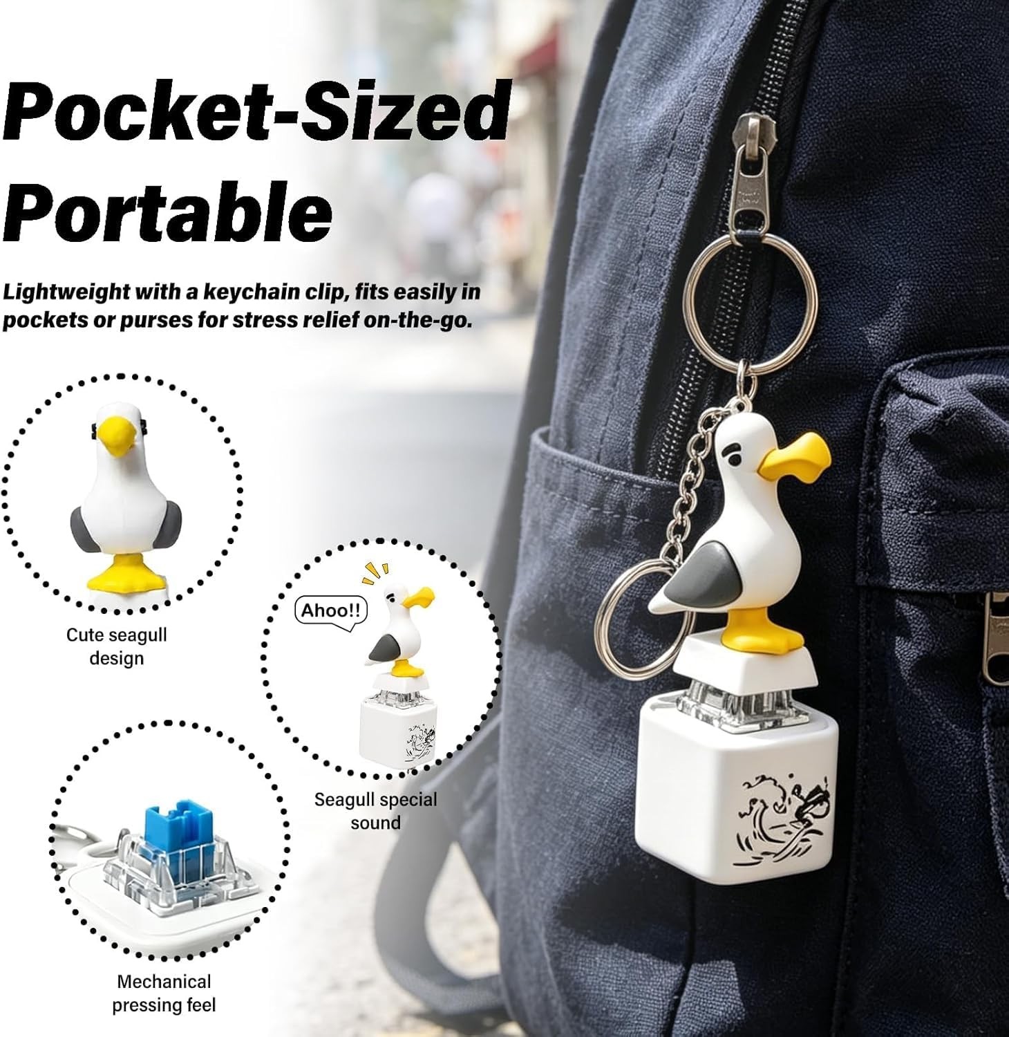 Seagull Mine Button Keychain, Seagull Mine Button, Rechargeable Fidget Clicker