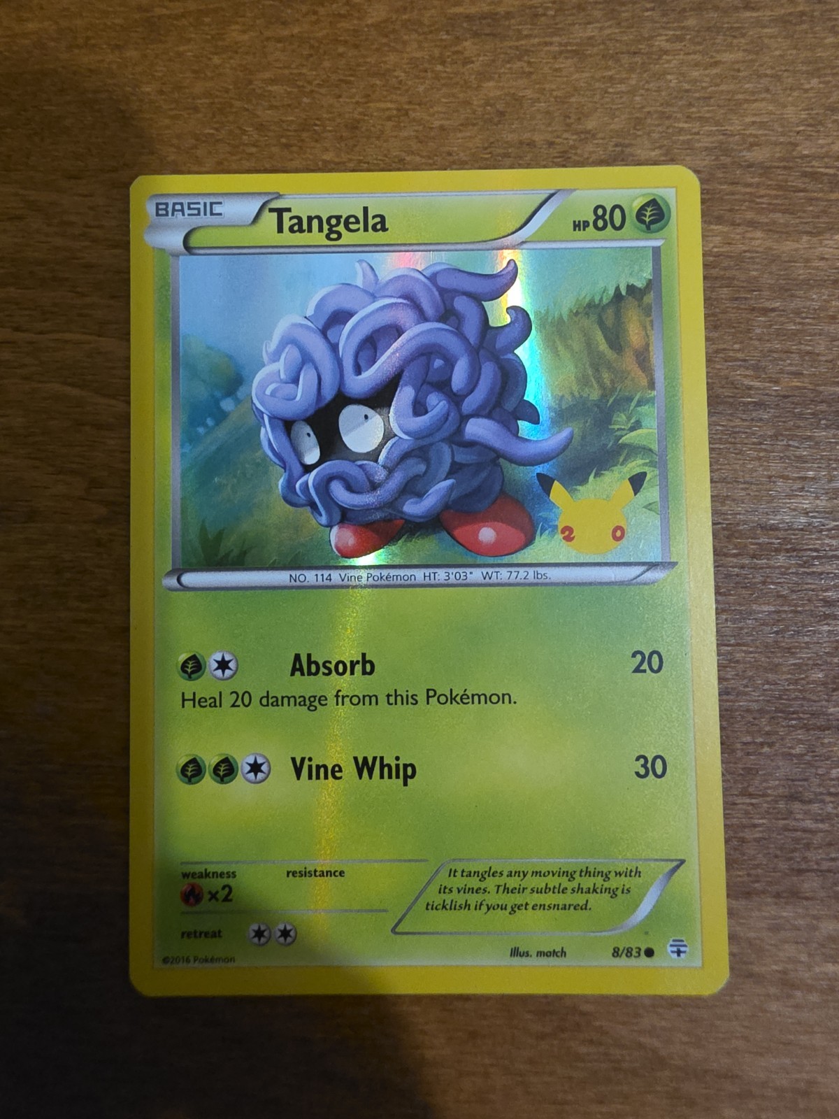 Pokemon Tangela 8/83 Holo Promo Card 20th Anniversary Edition