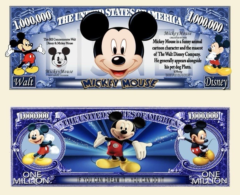 ✅ Pack of 50 Disney’s Mickey Mouse Dollars 1 Million Collectible Novelty Money ✅