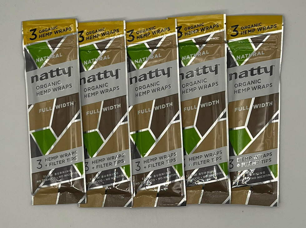 NATTY ORGANIC WRAPS NATURAL ROLLING PAPERS 5 PACKS 3 SHEETS PER PACK TOTAL 15