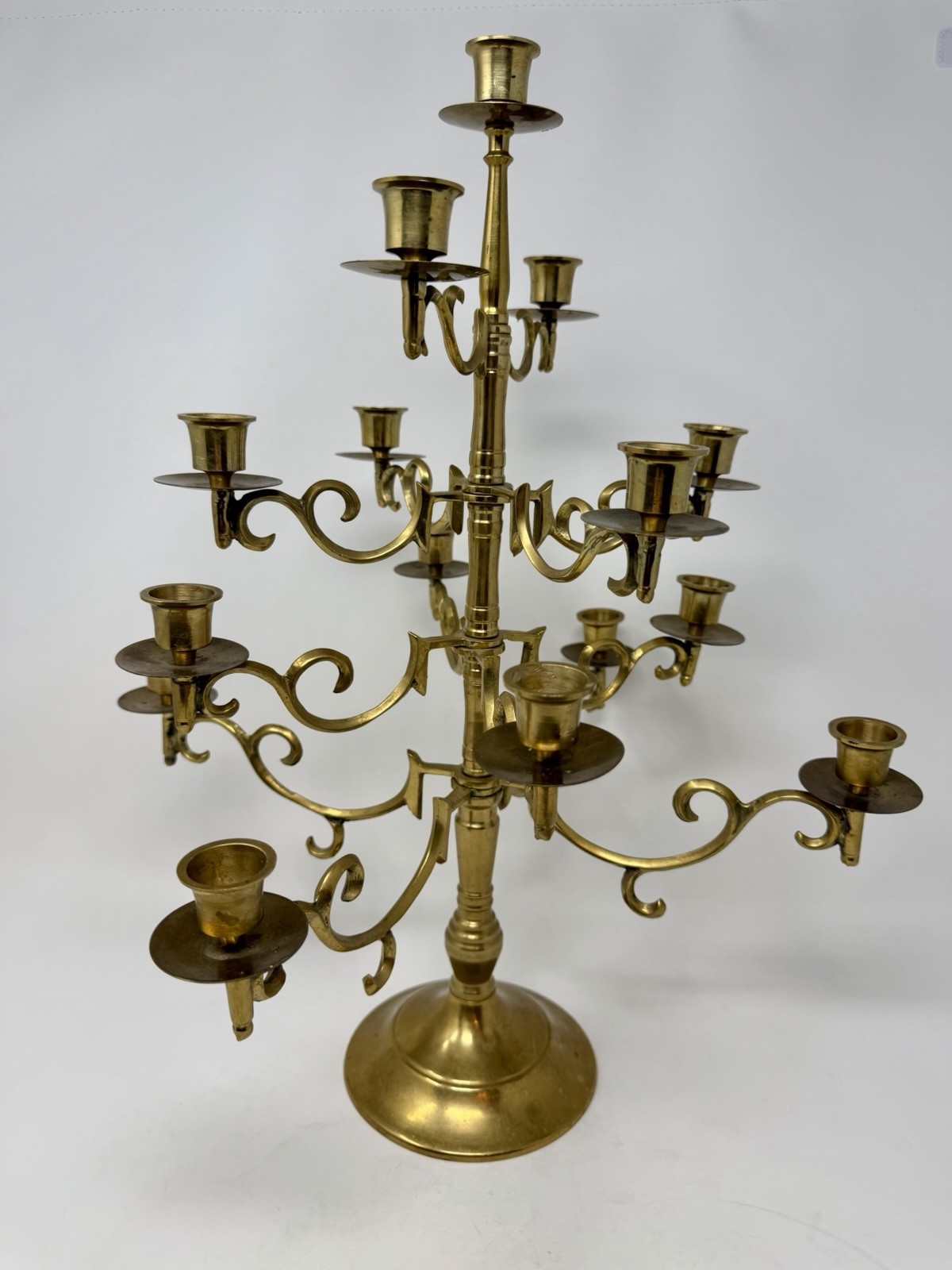 Vintage Brass Candelabra Arm Holds 15 Candles 18.5 Inches Tall Heavy Antique