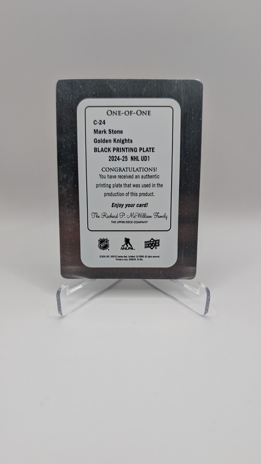 Upper Deck 2024-25 UD Canvas Mark Stone #C-24 Black Printing Plate 1/1