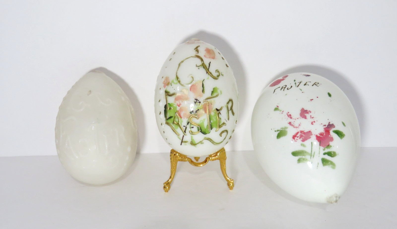 3 Vintage Hand Blown Milk Glass Easter Eggs