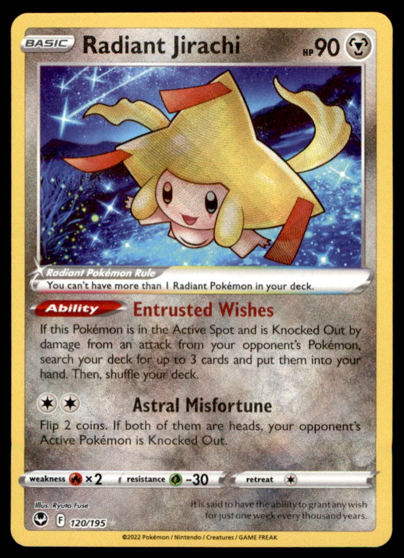 Radiant Jirachi 120/195 Radiant Rare Silver Tempest Pokemon Holo Lightly Played