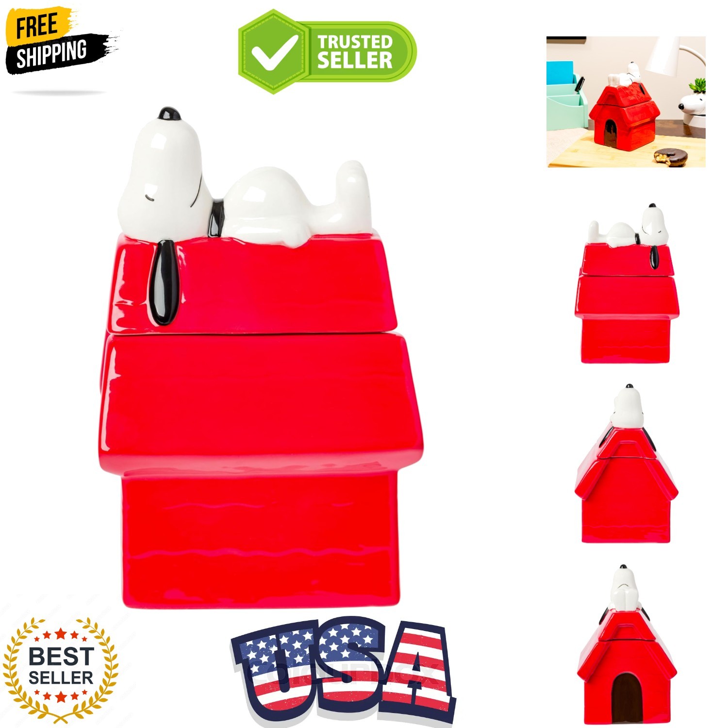 Nostalgic Peanuts Snoopy Ceramic Cookie Jar – Hand Wash Only, 5.25” x 5” x 7.75”