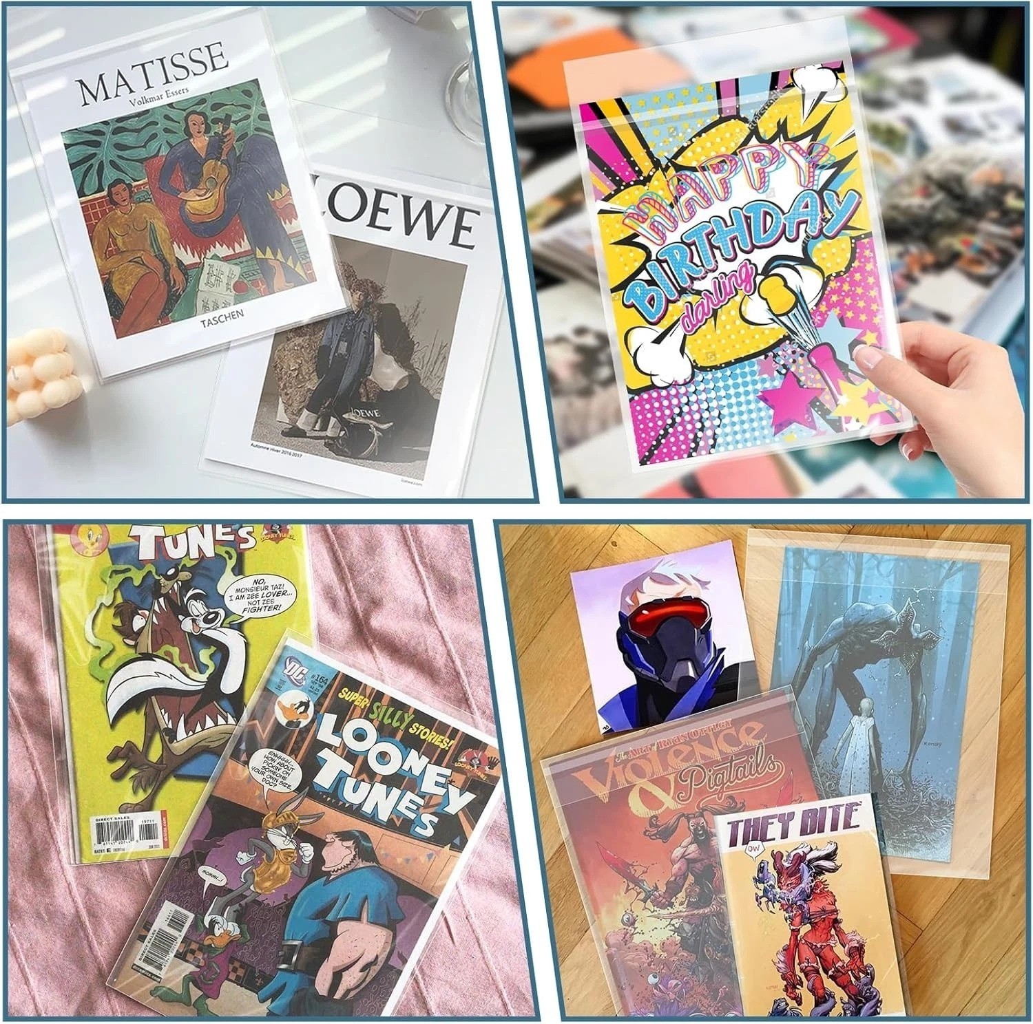 100 Pack Resealable Current Size Comic Book Bags , Plastic Comic Sleeves for CGC
