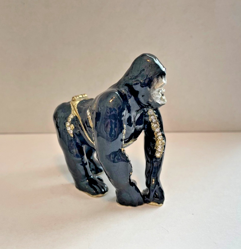 Gorilla Trinket Box, hinged, beautifully jeweled enameled Beautiful NIB