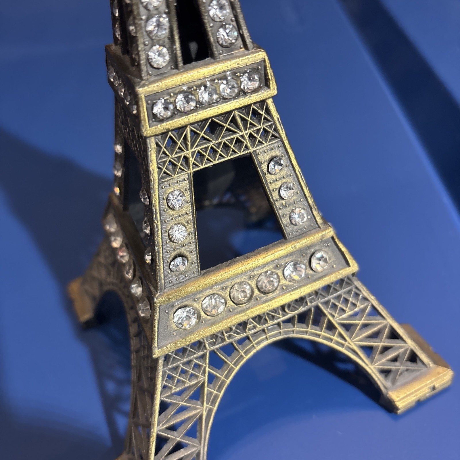 10″ Metal Miniature Statue Paris Eiffel Tower Souvenir Antique Gold Rhinestones