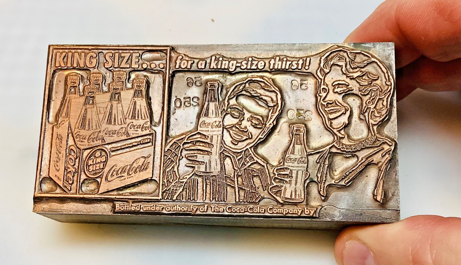 Large Coca Cola Printing Plate / Block 1950’s King Size. with Carton